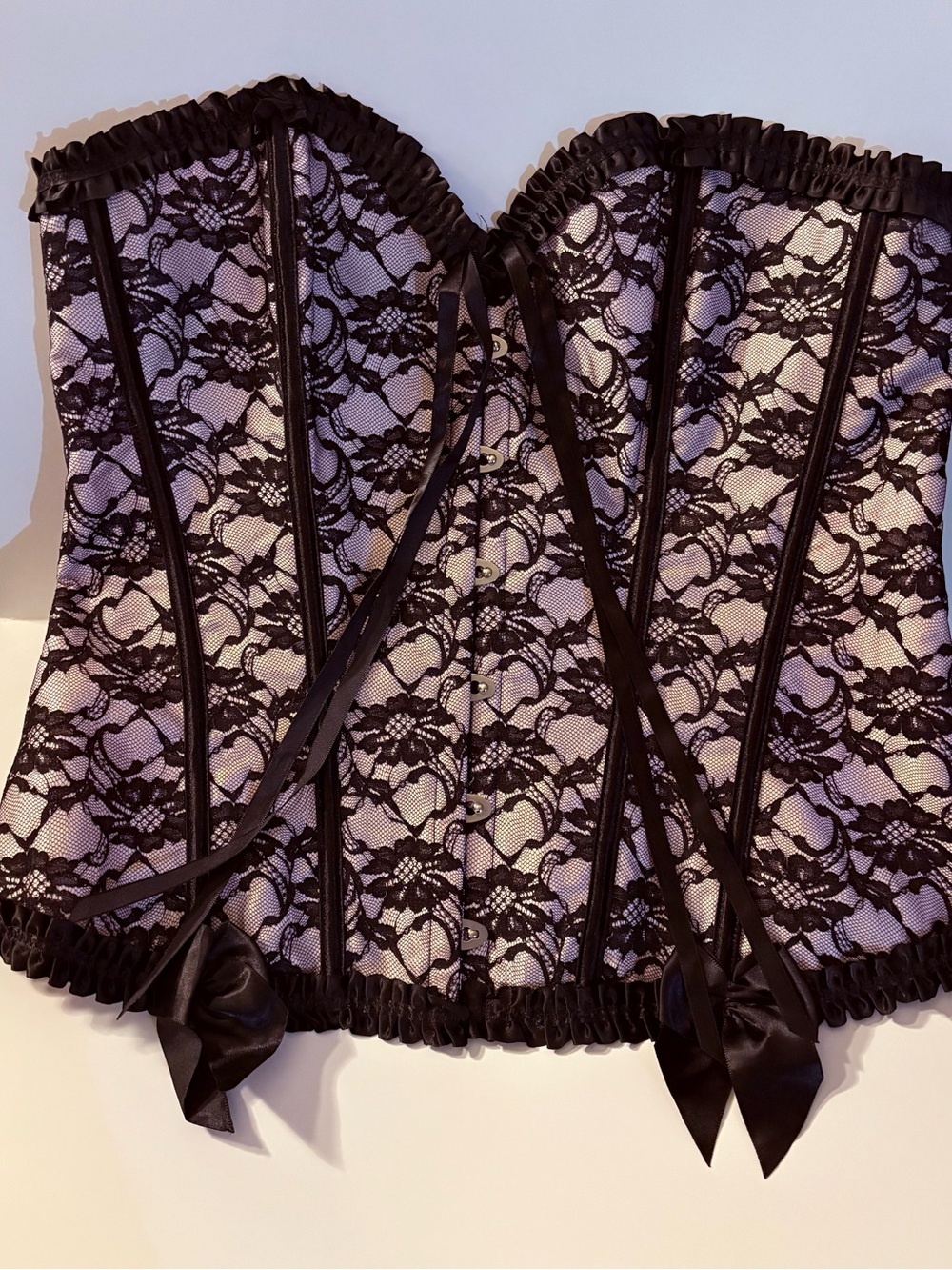 Black Lace Overlay Corset Top Bustier - Labeled 2XL (Runs Small, Fits L/XL)